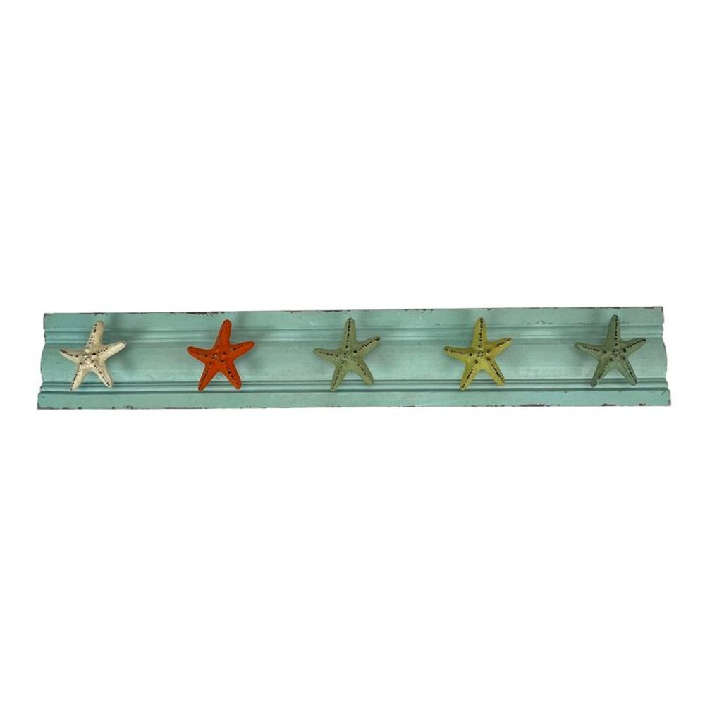 Charming Cast Iron Starfish Wall Hook Rack – 31.5 Inch Wooden Backing
